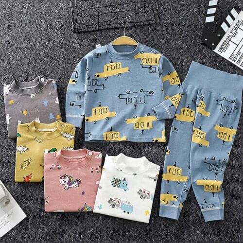 2pcs Autumn Cartoon Print Pajama Set Kids Boys Girls Sleeping Set Long Sleeve T-Shirt Tops Pants Toddler Baby Sleepwear Suit