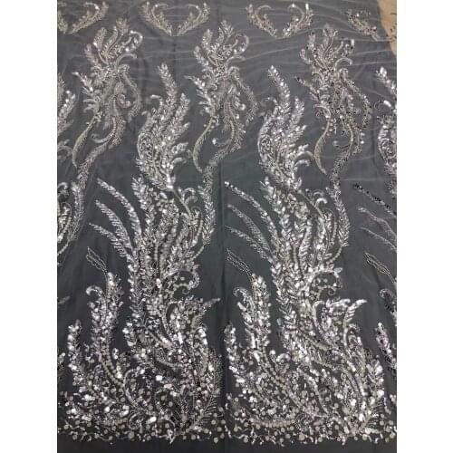 Luxury french net lace fabric embroidered tulle mesh lace fabric with beads and sequins ZH-418885 for bridal dress