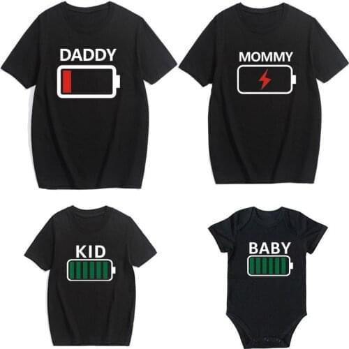 Family Matching Clothes Matching Outfit Funny Battery Clothes Dad Mom Boy Girl T-shirt Family Look Daddy Mommy Me Baby Kid Shirt