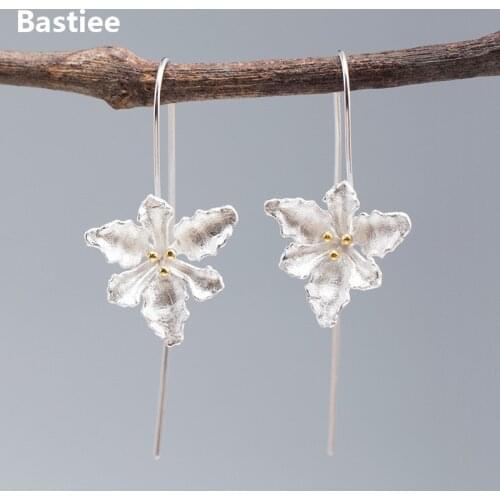 Bastiee Orchid Flower Drop Silver Earrings 925 Women Jewelry Classic Dangle Earings Gifts For Women