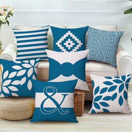 Nordic Decoration Home Pillow Cover Geometric Decorative Pillows BlueThrow Pillow Linen Cushion Cover Home Decor For Sofa 45x45