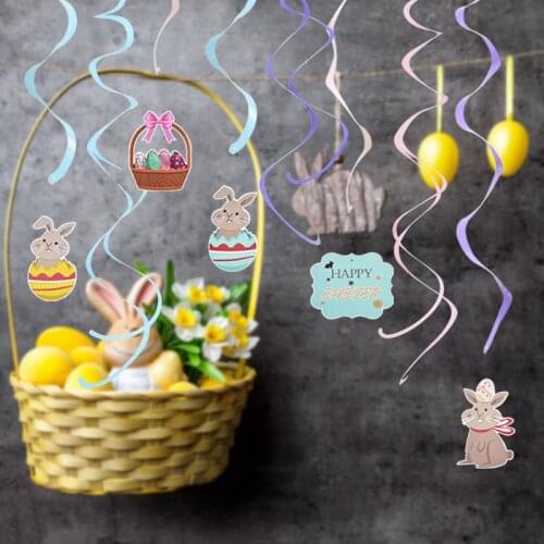 8Pcs Easter Bunny Egg Spiral Pendant Swirl Banner Happy Easter Party Decoration