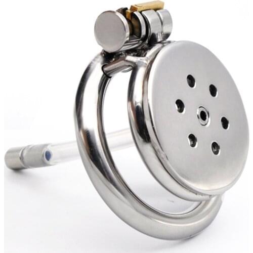 Super Min Male Chastity Cage Stainless Steel Chastity Device With Catheter Plug Penis Lock Cock Ring Sex Toys For Men Cock Cage