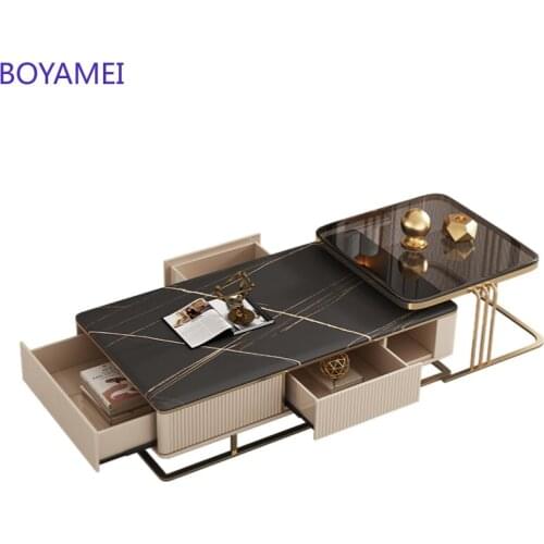 Light luxury simple slate tea table TV cabinet combination Nordic square retractable high-end marble coffee table