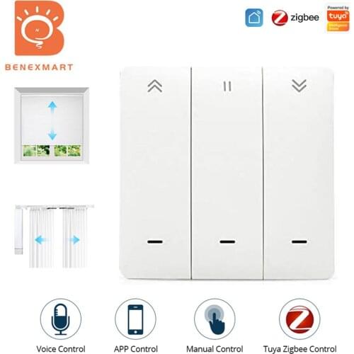Benexmart Tuya Zigbee Smart Curtain Switch for Roller Shade Blind Motor Push Interruptor Alexa Google Home Voice Control Timer