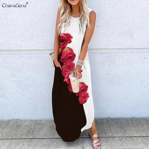 Vintage Floral Print Dress Women 2021 O-neck Casual Holiday Long Dresses Summer Woman Sleeveless Girls Beach Maxi Dress Vestidos