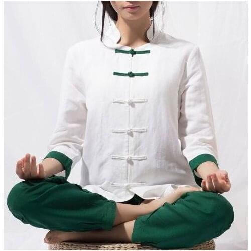 Top quality Summer&Spring cotton&linen women yoga suit zen suits tai chi kung fu clothing lay meditation uniforms