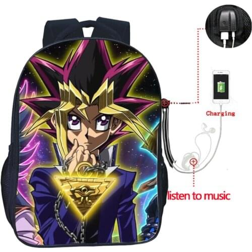 High Quality Classic Yu-Gi-Oh USB Charge Backpack Men Women Boys Girls Teens Rucksack Student School knapsack Fashion Bag