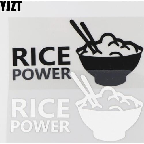YJZT 15.2×7.9CM RICE POWER Cartoon Funny Decor Pattern Vinyl Decal Car Sticker Black/Silver 4C-0199