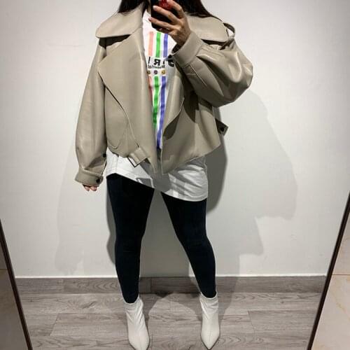 Ladies loose real leather jacket women genuine leather jacket