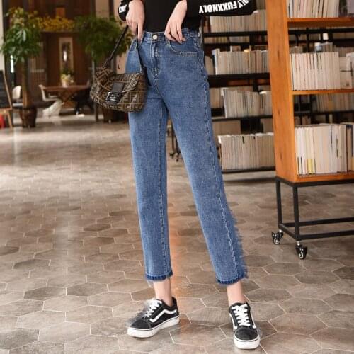 Woman Jeans Pants Elastic Waist Autumn Wear Season High Waist Loose Straight Pantalones Vaqueros Mujer