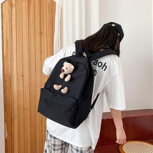 Women High Quality Cute Bear Canvas Backpack Large Capacity Teenage School Bags