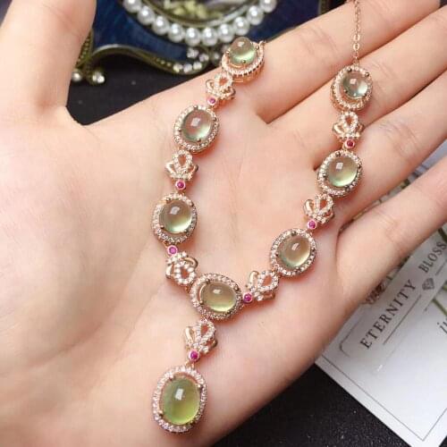 Grape green prehnite gemstone necklace silver fine jewelry real natural gem grape color women party banquet anniversary gift