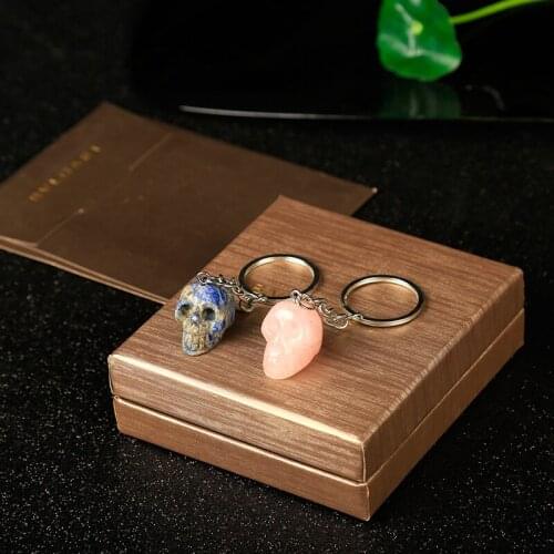 1PC natural crystal mineral skull key chain rose quartz household mineral Nordic shelf home decoration DIY gift