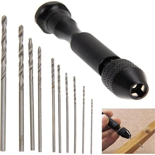 10pcs Twist Drill Bit Micro Aluminum Alloy Hand Drill With Keyless Chuck Woodworking Drilling Rotary Tools