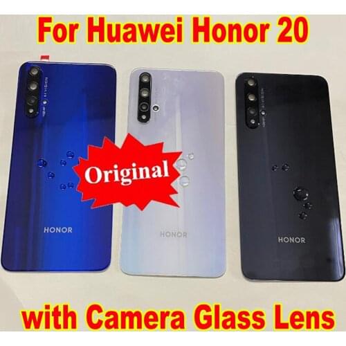 100% Original Glass Rear Case For Huawei Honor 20 Back Battery Cover Housing Door + Camera Lens + Adhesive tape Phone Shell Lid