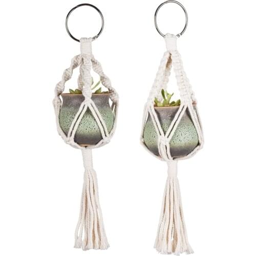 2pcs Mini Macrame Plant Flowerpot Hanger 100% Handmade Hanging Baskets Indoor Wall Hanging Planter Plant Holder Basket