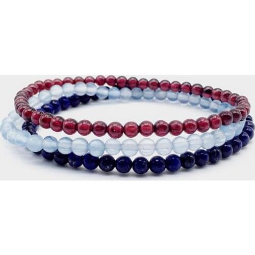 4 MM Natural Stone Bead Set Bracelets For Women Men Girls 3 Pcs Nature Garnet Opal Fluorite Agates