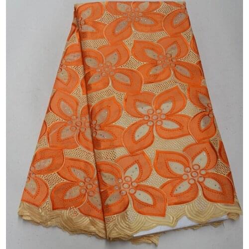 5yards/pc) orange Swiss voile lace fabric orange African cotton lace fabric high quality with neat embroidery for dress CLP247