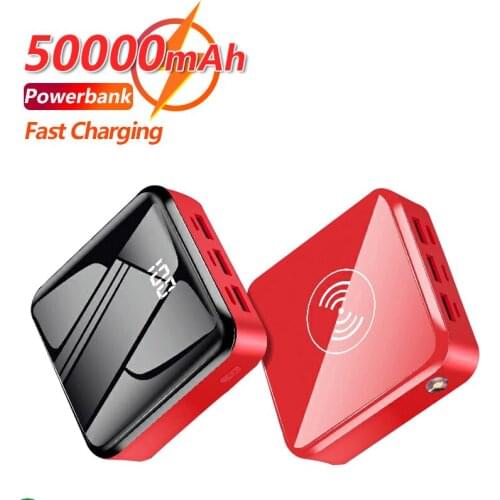 Mini QI Wireless 50000mAh Power Bank Digital Display with 3USB Ports for Fast Charging External Battery for Samaug IPhone Xiaomi