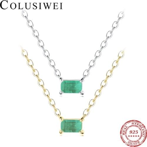 Colusiwei 925 Sterling Silver Vintage Elegant Paraiba Tourmaline Pendant Necklace for Women Link Chain Necklace Fine Jewelry