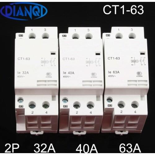 CT1-63 32A 40A 63A 2P 220V/230V 50/60HZ Din rail Household ac Modular contactor 2NO Household contact module auxiliar de partida