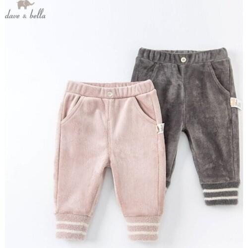 DB18881 dave bella winter baby girls fashion striped pockets pants children full length kids girl pants infant toddler trousers