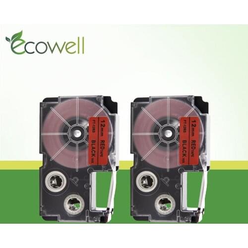 Ecowell Label tape 12mm XR-12RD compatible for Casio XR12RD KL-820 KL-60SR KL-70e KL-750 KL-60 Label maker Black on Red ribbon