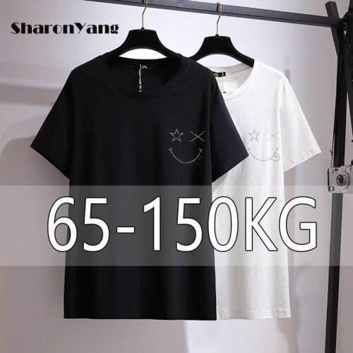 Spring Summer T Shirt Women Loose Big Size White Tee Shirt Femme Cotton T-shirts Short Sleeves Plus-size 100kg Base Shirt Tops