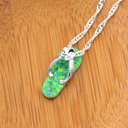 Kiwi Green Flip Flops Opal Pendant Necklace with Free Wave Chain Wholesale & Retail