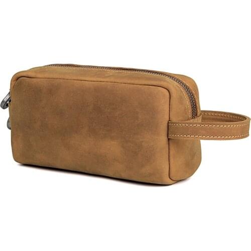 Crazy Horse Leather Wash Bag Travel Cosmetic Case for Men Vintage Men Makeup Bag Toiletry Bag 2 Color C013