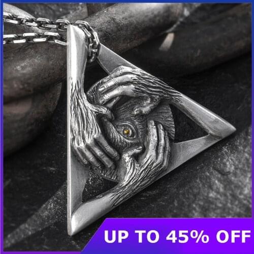 100% S999 sterling silver pendant Handmade Hand eyes Solide Pure Argentum Triangle pendant jewelry for men and women 2021 New