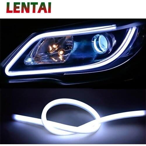LENTAI 1Set 60CM Car LED DRL Strip Light White+Yellow turn signal For Suzuki Swift Volkswagen Passat B5 B6 B8 Tiguan Jetta MK6