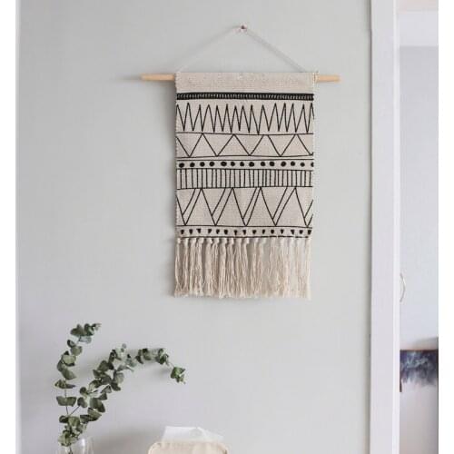Morocco Hanging Tapestry Geometric Floor Rug Carpet Black White Line Mat Nordic Boho Macrame Wandkleed Home Dorm Wall Decor