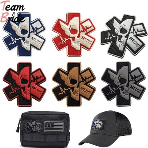 3D PVC Medical PARAMEDIC Skull Patches Tactical Military Decorative Patches Combat Rubber Medic Badges For Caps Backpack