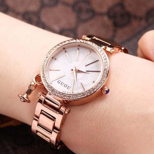 Fashon Guou Girl Watches Relogio Feminino Luxury Brand Women Dress Gold Stainless Steel Quartz Diamonds Clocks Lady Wristwaches