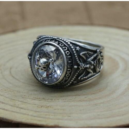925 sterling silver retro Thai silver punk skeleton zircon inlaid fashion personalized mens ring