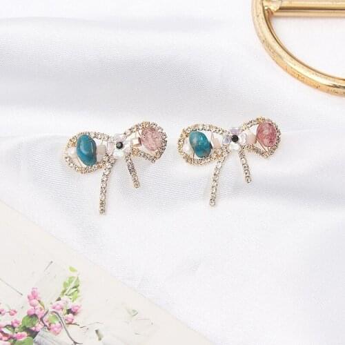 MWSONYA 2020 Fashion Korean Colorful Crystal Beads Bowknot Earrings for Women Fashion Rhinestone Pendant Jewelry Gift