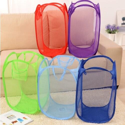 Nylon Mesh Fabric Laundry Storage Basket For Toy Foldable Washing Basket Dirty Clothes Sundries Basket Box