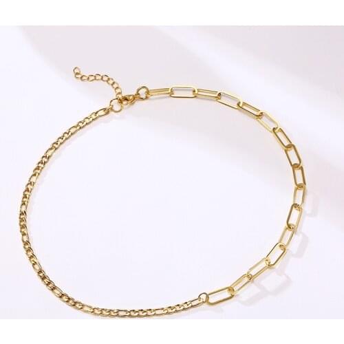 New 18K Gold Plated Paper Clip Link Figaro Chain Necklace Stainless Steel Choker Necklace For Women Girl Trendy Jewelry Gift