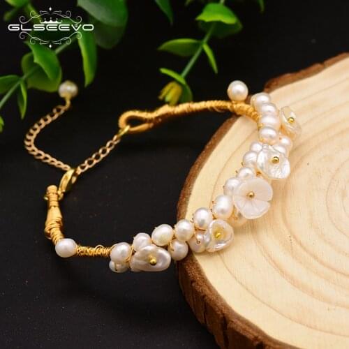GLSEEVO Original Handmade Natural Pearl Shell Flower Adjustable Bracelet For Women Daughter Gift Fine Jewelry Bileklik GB0110