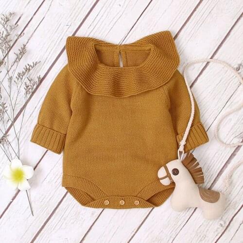 2020 Autumn Winter The New Baby Rompers Baby Girls Clothes Hot Sale Girl Knit Lotus Leaf Collar Long-sleeved Infant Clothing