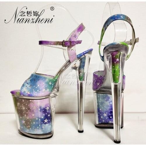 Gradual Color Shallow Buckle Strap Stripper Women Sandals 20CM Super High Heeled Shoes 8 Inches Sexy Fetish Nightclub Pole Dance