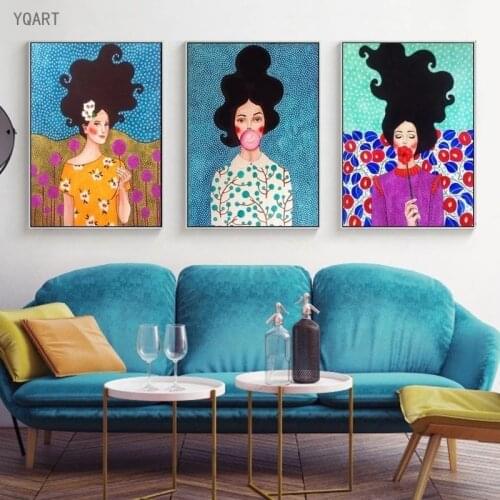 Nordic Flower Girl Posters Print Canvas Paintings on The Wall Abstract Portrait Pictures for Home Bedroom Living Room Decoration
