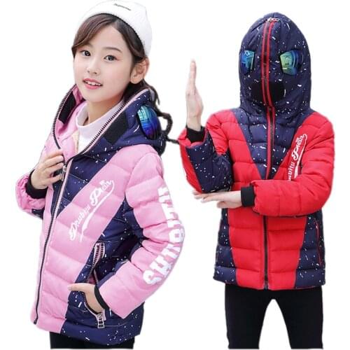 Girl down coat thick hooded dustproof glasses fur inside coat jacket for 3-14years girls kids Winter snowsuit coat outerwear