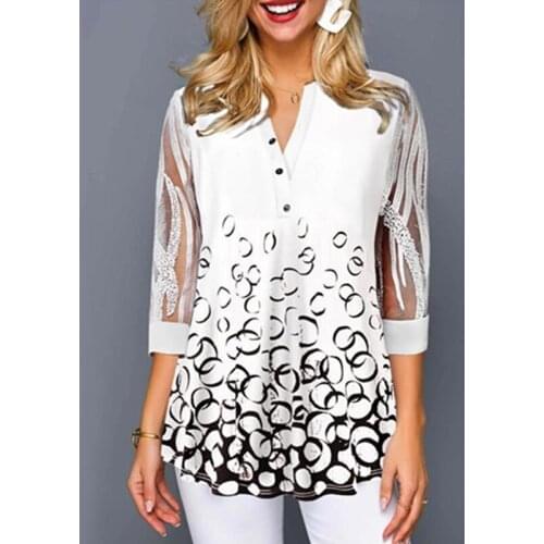 À manches mi-longues et col en v pour femme, chemisier féminin, imprimé Boho, avec dentelle épissée, 4xl et 5XL, nouvell