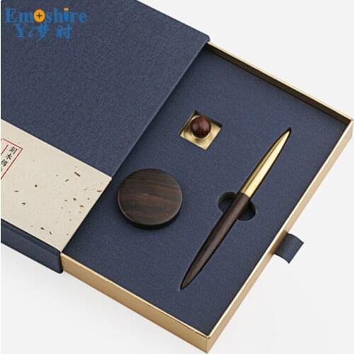Ballpoint Pen Seal Set Brass Solid Wood Roller Ball Pen Stationery Business Office Birthday Gifts Custom Lettering P438