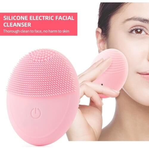 Silicone Electric Facial Cleansing Brush 2 IN 1 Sonic Vibration Mini Face Cleaner Deep Cleaning Skin Care Massager Waterproof