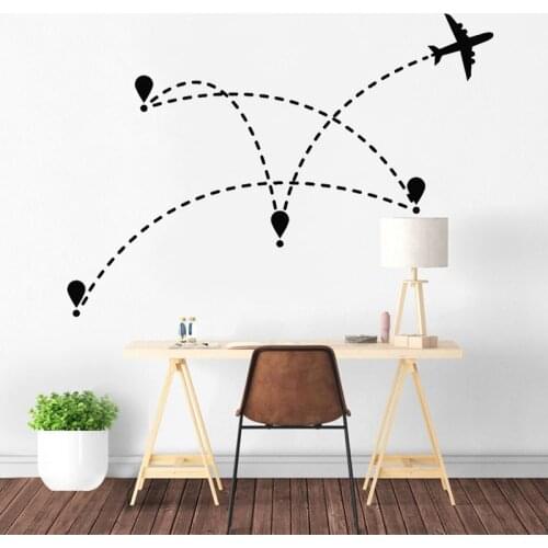 Travel Agency Wall Sticker Aircraft Aviation Vinyl Decal Vacation Tourism Decor Coordinate Art Mural Wordwide Travel Poster