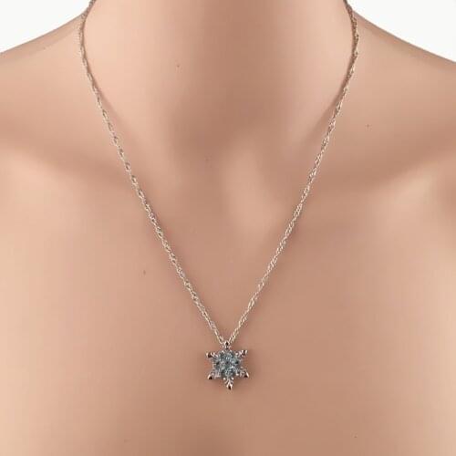 Vintage Lady Blue Crystal Snowflake Zircon Flower Necklaces & Pendants Jewelry For Women Free Shipping